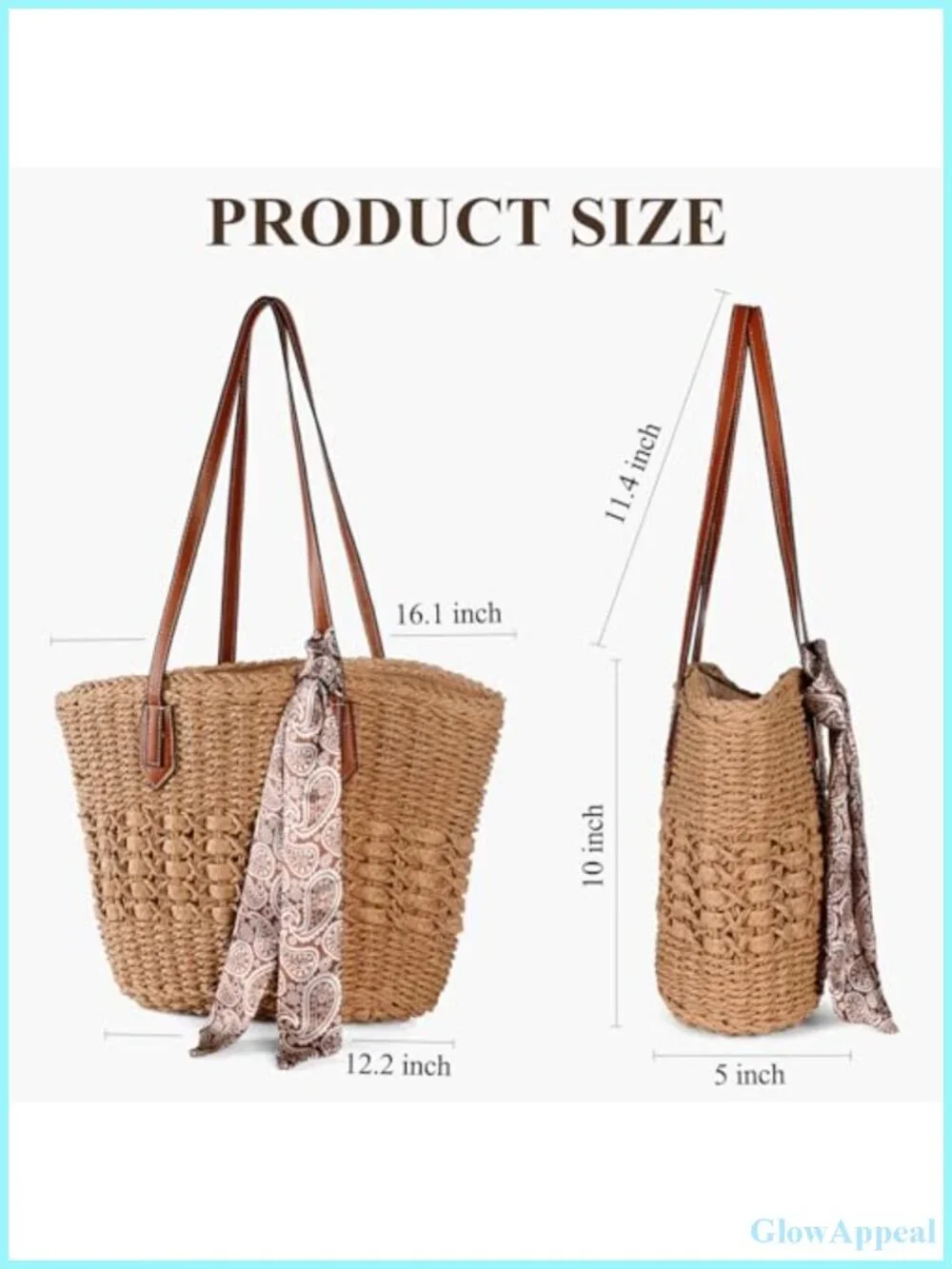 Woven Straw Tote Bag Summer Beach Bag Large Capacity Zipper Closure
